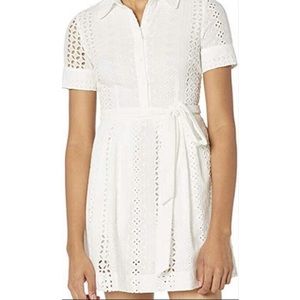 NWT Milly white eyelet Cleo shirt dress with BROKEN ZIPPER